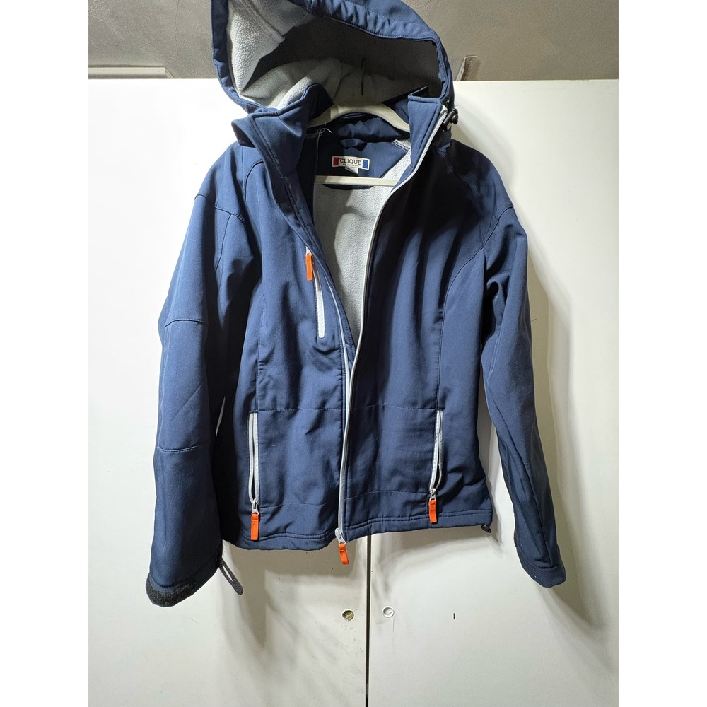 Clique Softshell Jacket Mens XL Navy Blue Hooded Fleece Lined Full Zip Outdoor